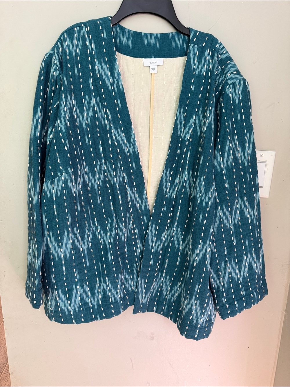 Teal kantha cloth style open Front Jacket pure Jill xl